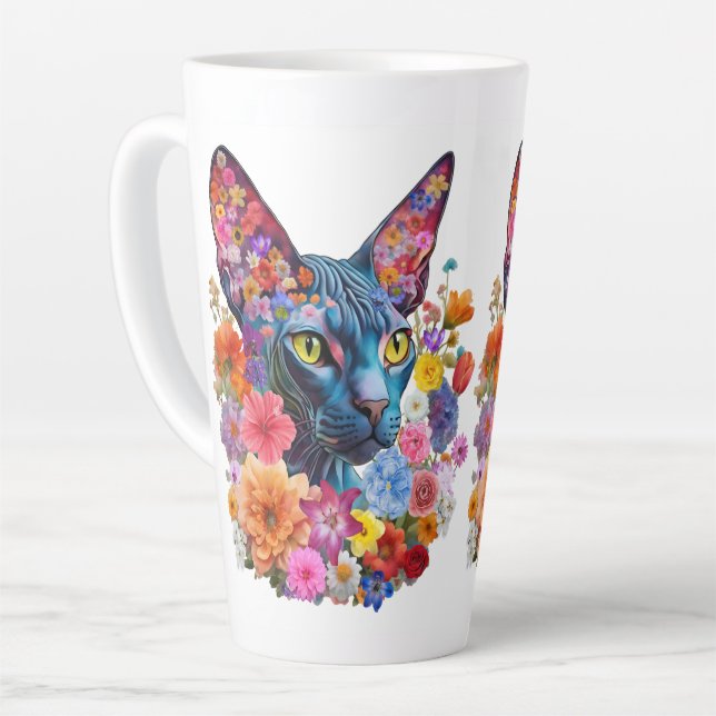 Taza De Café Latte Hairless Sphynx Cat Art Floral  (Ángulo izquierdo)