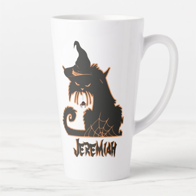 Taza De Café Latte Halloween Black Cat Witch Spooky Spiders (Derecha)