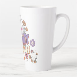 Taza De Café Latte Halloween con flores coloridas fantasmagóricas cut