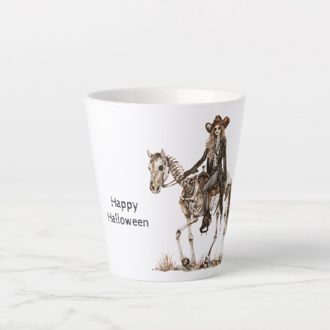 Taza De Café Latte Halloween Cowgirl Western Horse Skeleton (Anverso)