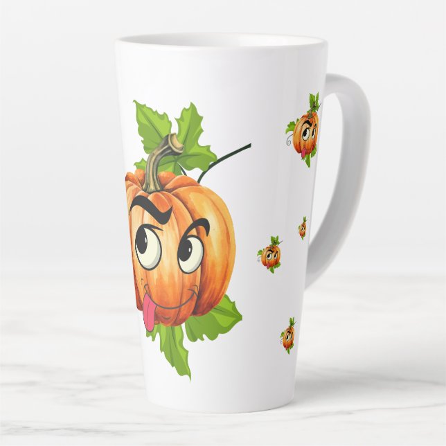 Taza De Café Latte Halloween Funny Pumpkin Face (Ángulo derecho)