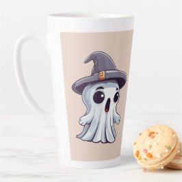 Taza De Café Latte Halloween: Geist mit Hut - 
