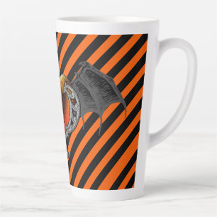 Taza De Café Latte Halloween Gótico Corazón Naranja y Alas de Murciél