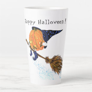 Taza De Café Latte Halloween Latte Mug Bruja Calabaza Flor Broom