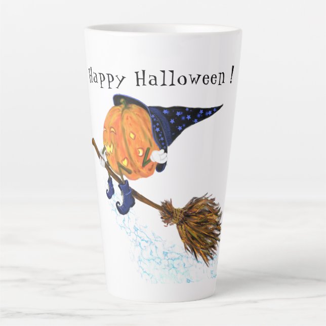 Taza De Café Latte Halloween Latte Mug Bruja Calabaza Flor Broom (Anverso)