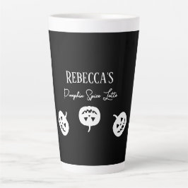 Taza De Café Latte Halloween: Muñeca de latte de picín negro y blanco