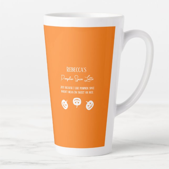 Taza De Café Latte Halloween Naranja Calabaza Dulce o Niza (Derecha)