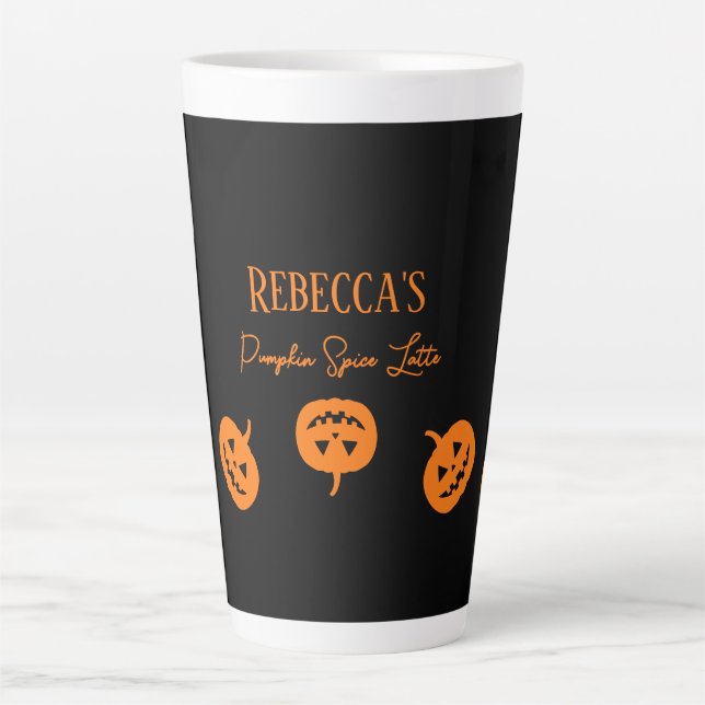Taza De Café Latte Halloween Negro y Naranja Calabaza de especias lat (Anverso)