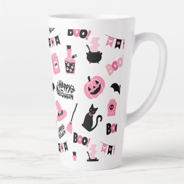 Taza De Café Latte Halloween rosa y negro (Derecha)