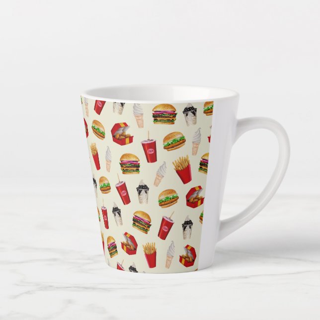 Taza De Café Latte Hamburguesas de comida rápida, fritas, domingos (Derecha)