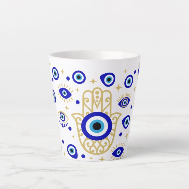 Taza De Café Latte Hamsa Evil Eye Latte Mug (Anverso)