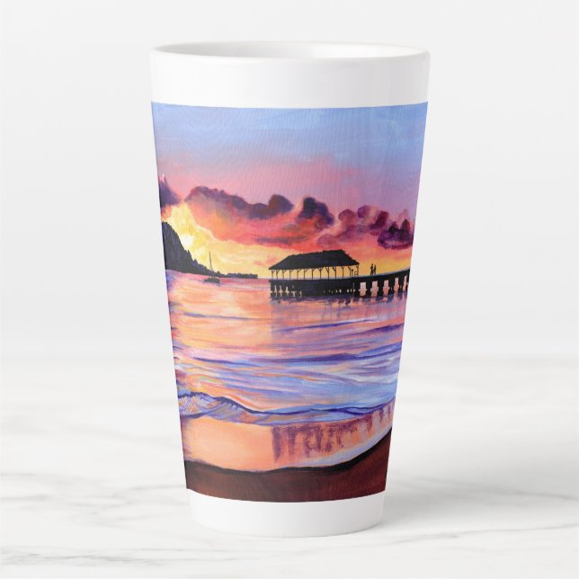 Taza De Café Latte Hanalei Pier Sunset Kauai Beach Latte Mug (Anverso)