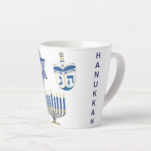 Taza De Café Latte Hanukkah azul y blanco pequeño