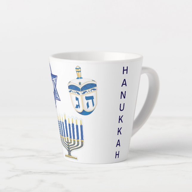 Taza De Café Latte Hanukkah azul y blanco pequeño (Ángulo derecho)