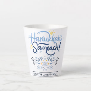 Taza De Café Latte Hanukkah Sameach Familia Hanukkah simple y elega