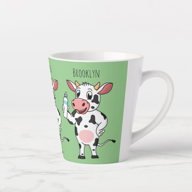 Taza De Café Latte Happy cow with baby bottle cartoon (Derecha)