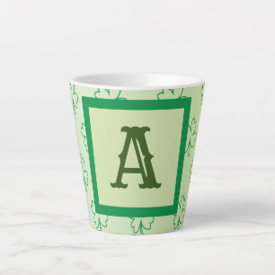 Taza De Café Latte Happy St Patrick's clover - Monograma de shamrock