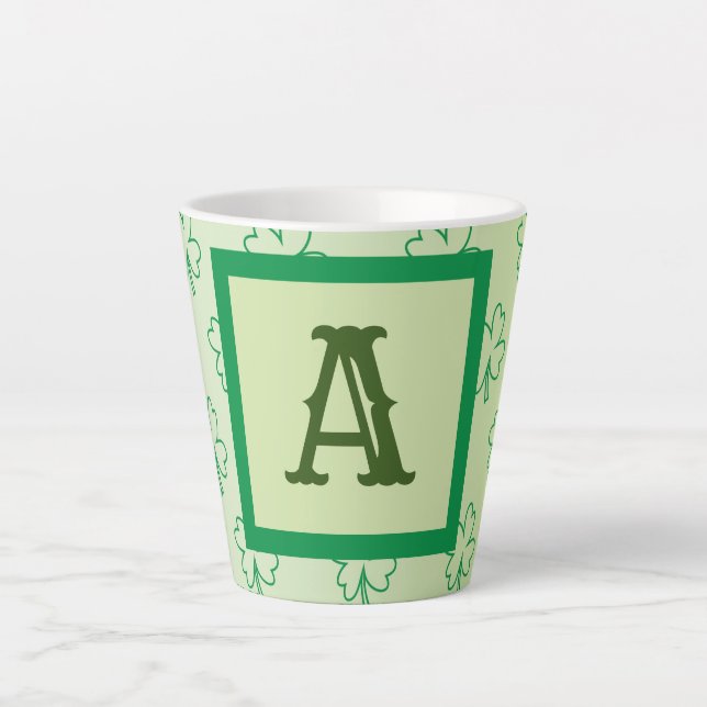 Taza De Café Latte Happy St Patrick's clover - Monograma de shamrock (Anverso)