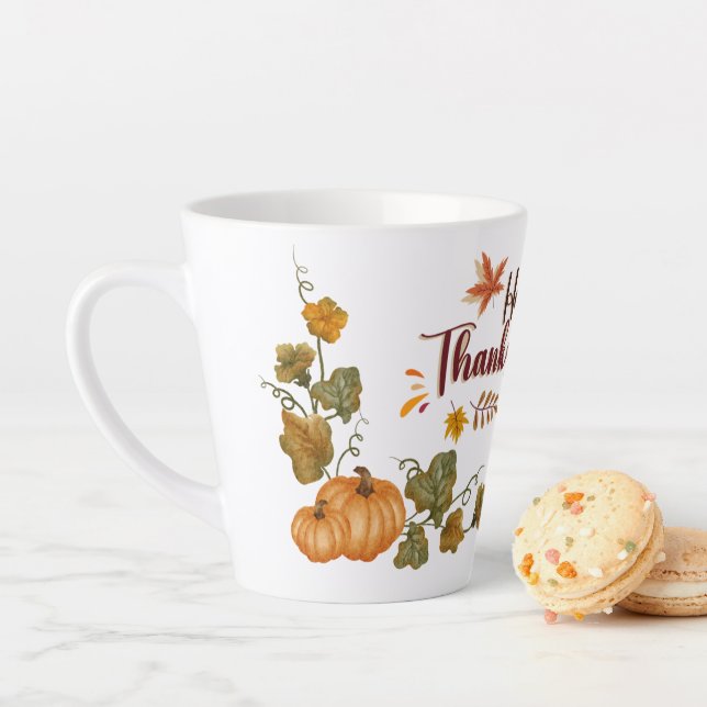 Taza De Café Latte Happy Thanksgiving Fall Festive Design (In situ)