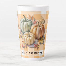 Taza De Café Latte Happy Thanksgiving Pumpkins & Autumn Leaves