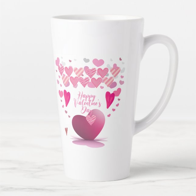 Taza De Café Latte Happy Valentine’s Day Heart Pattern Latte Mug (Derecha)