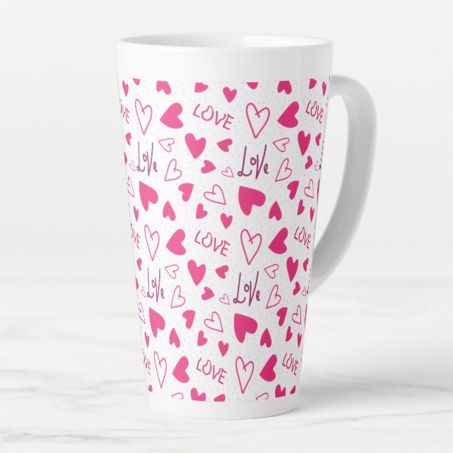 Taza De Café Latte Happy Valentine’s Day Lover Present with Red Heart (Ángulo derecho)