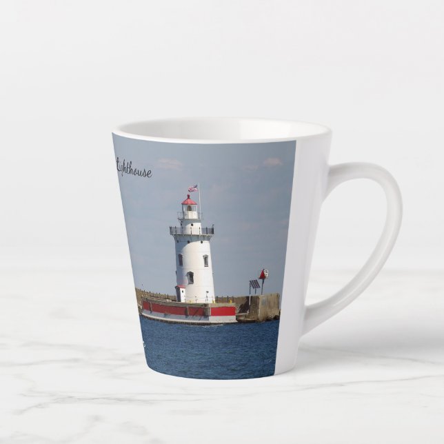 Taza De Café Latte Harbour Beach Lighthouse lata mug (Derecha)