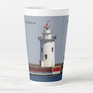 Taza De Café Latte Harbour Beach Lighthouse lata mug