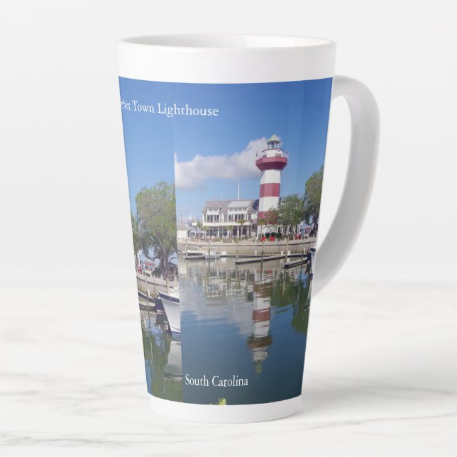 Taza De Café Latte Harbour Town Lighthouse lata mug (Ángulo derecho)