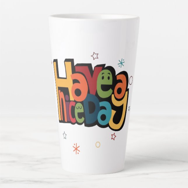 Taza De Café Latte "Have a Nice Day" Retro Tall Latte Mug with Stars  (Anverso)