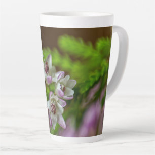 Taza De Café Latte Heather Spring flor evergreen flor morado blanco