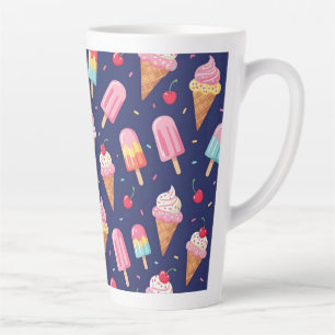 Taza De Café Latte Helado, paletas y patrón de cerezas
