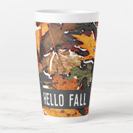 Taza De Café Latte Hello Fall Rainy Leaves