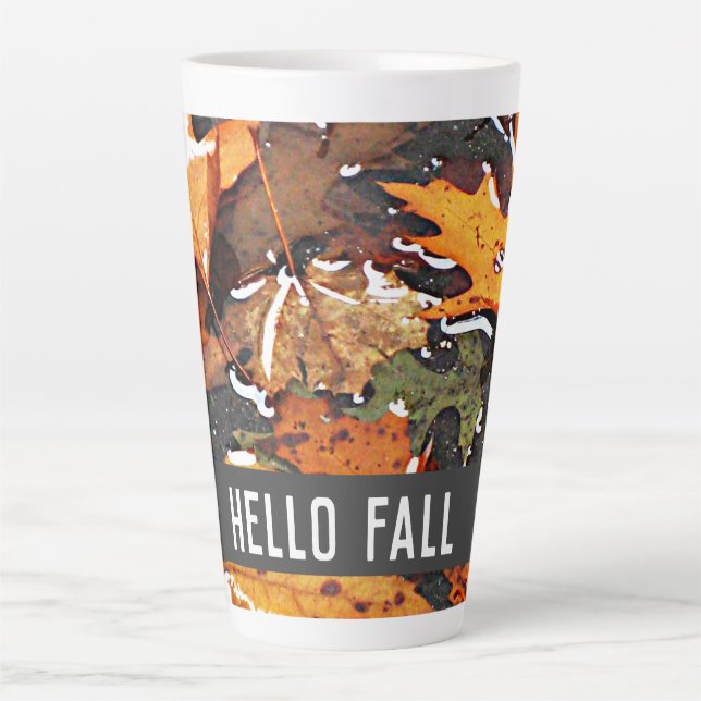 Taza De Café Latte Hello Fall Rainy Leaves (Anverso)