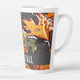 Taza De Café Latte Hello Fall Rainy Leaves