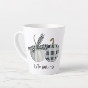 Taza De Café Latte Hello Otoño Caída Buffalo Plaid Pumpkin