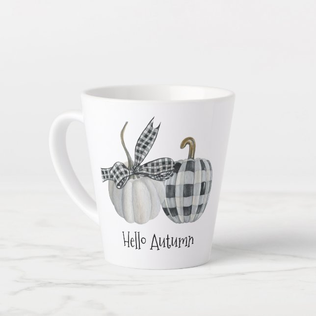 Taza De Café Latte Hello Otoño Caída Buffalo Plaid Pumpkin (Ángulo izquierdo)
