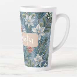 Taza De Café Latte Hello Winter Pines & Flowers