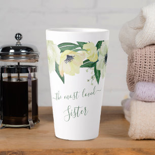 Taza De Café Latte Hermana Más Querida Rosas Silvestres y Letra Elega