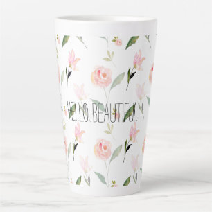 Taza De Café Latte Hermosa acuarela floral