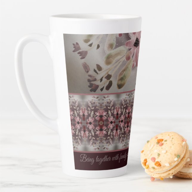 Taza De Café Latte Hermosa acuarela Rosy Pink Floral (In situ)