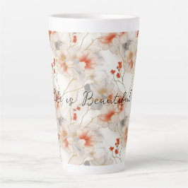 Taza De Café Latte Hermosa Feminine Peach Red White Floral