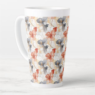 Taza De Café Latte Hermosa Feminine Peach Rojo Azul y Floral Blanca