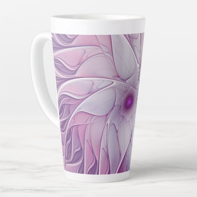 Taza De Café Latte Hermosa Flor Rosa Moderna Resumen Arte Fractal (Ángulo izquierdo)
