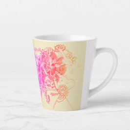 Taza De Café Latte Hermosa floral rosa y morada