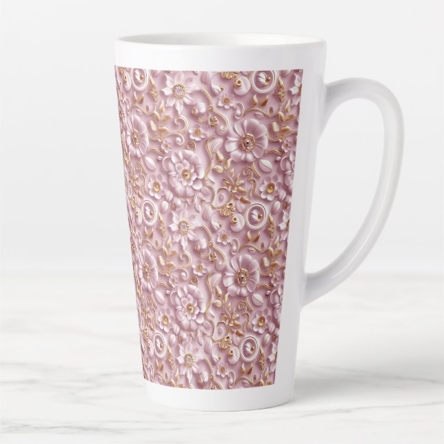 Taza De Café Latte Hermosa floral rosa y turbia (Derecha)