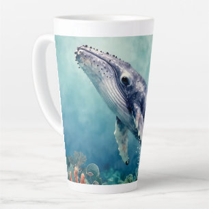 Taza De Café Latte Hermosa ilustración oceánica de ballena con impast