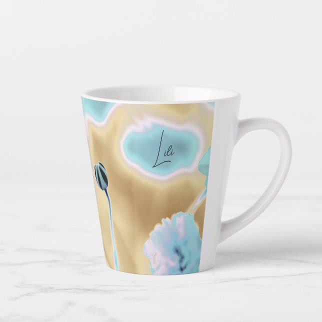 Taza De Café Latte Hermosa impresión de flores de latte pequeño (Derecha)