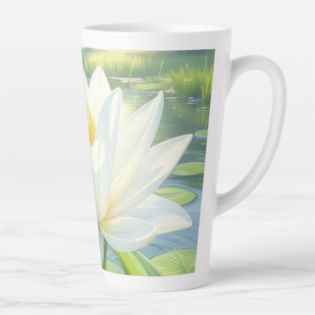 Taza De Café Latte Hermosa Lily Flower Latte Mug (Derecha)