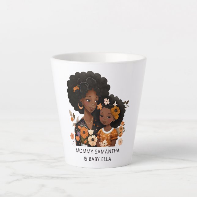 Taza De Café Latte Hermosa mamá y hija negras (16) (Anverso)